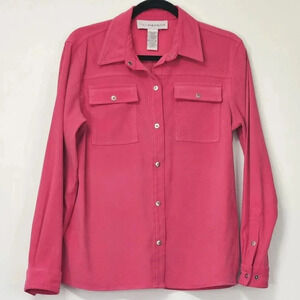 Faux suede pink snap button‎ down top shacket